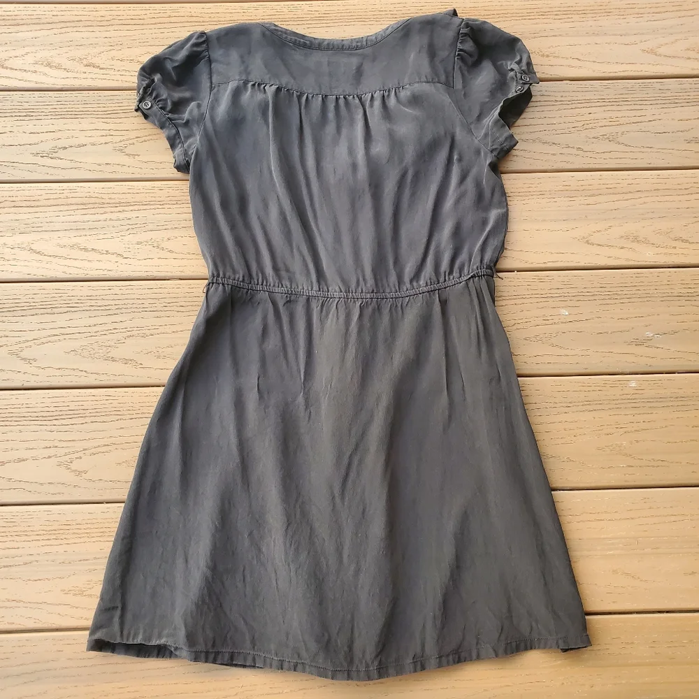 INC Black Mini Dress Button Front A-Line Ruffle Silk Work Party Sustainable 8 - Picture 4 of 11